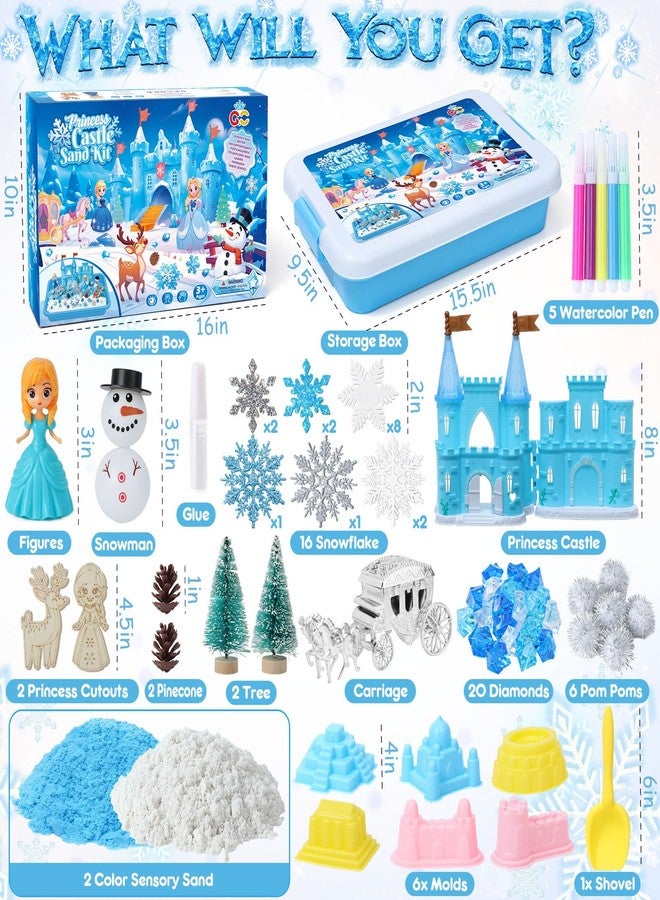 G.C Sensory Bin for Girl Kid Toy, Play Sand Art Kit with Sandbox/2lb Sand/Castle/Molds/Princess Figure, Winter Sensory Toy Christmas Birthday Gift for Girl Toddler Ages 3 4 5 6 7 8 - Image 3